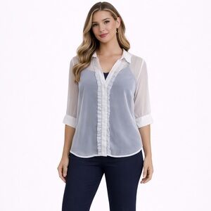 Cato White Sheer Blouse with Ruffles